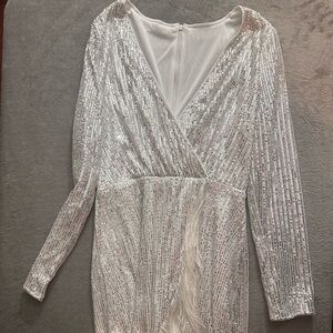 Elegant White Sequin Fringe Dress